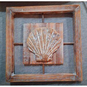 Wooden Coastal Beach  Shell Decor Wall Art